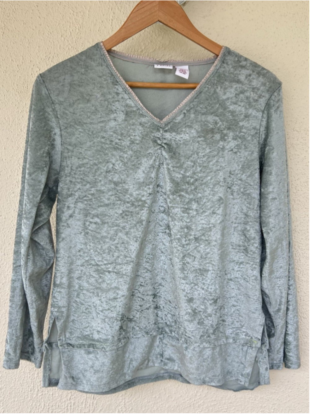 Gilligan & O'Malley Green Velvet Burnout Long Sleeve Top Medium Witchy Grunge
